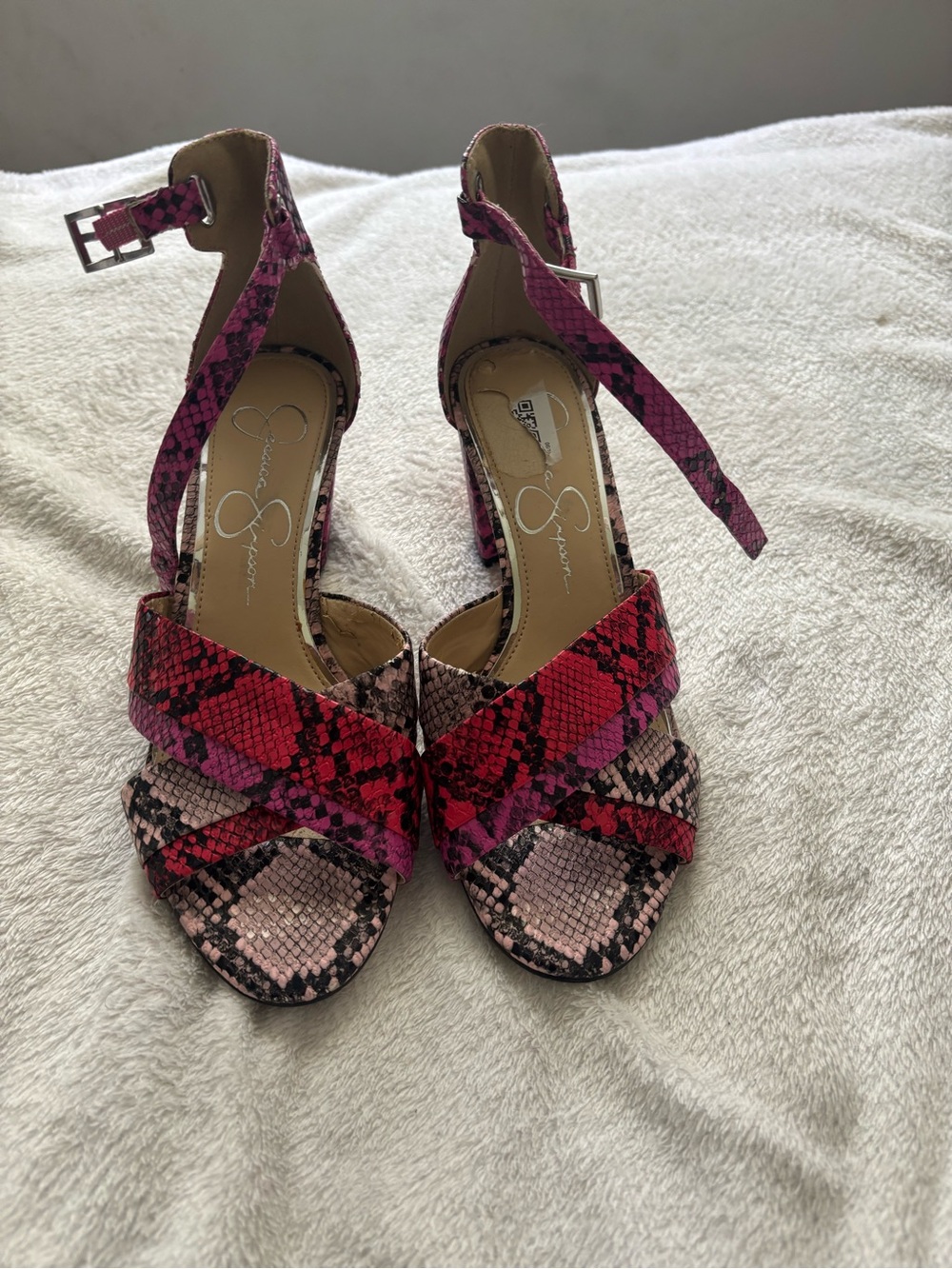 Jessica Simpson Pink Snake-Print Ankle-Strap Sandals Size 6.5